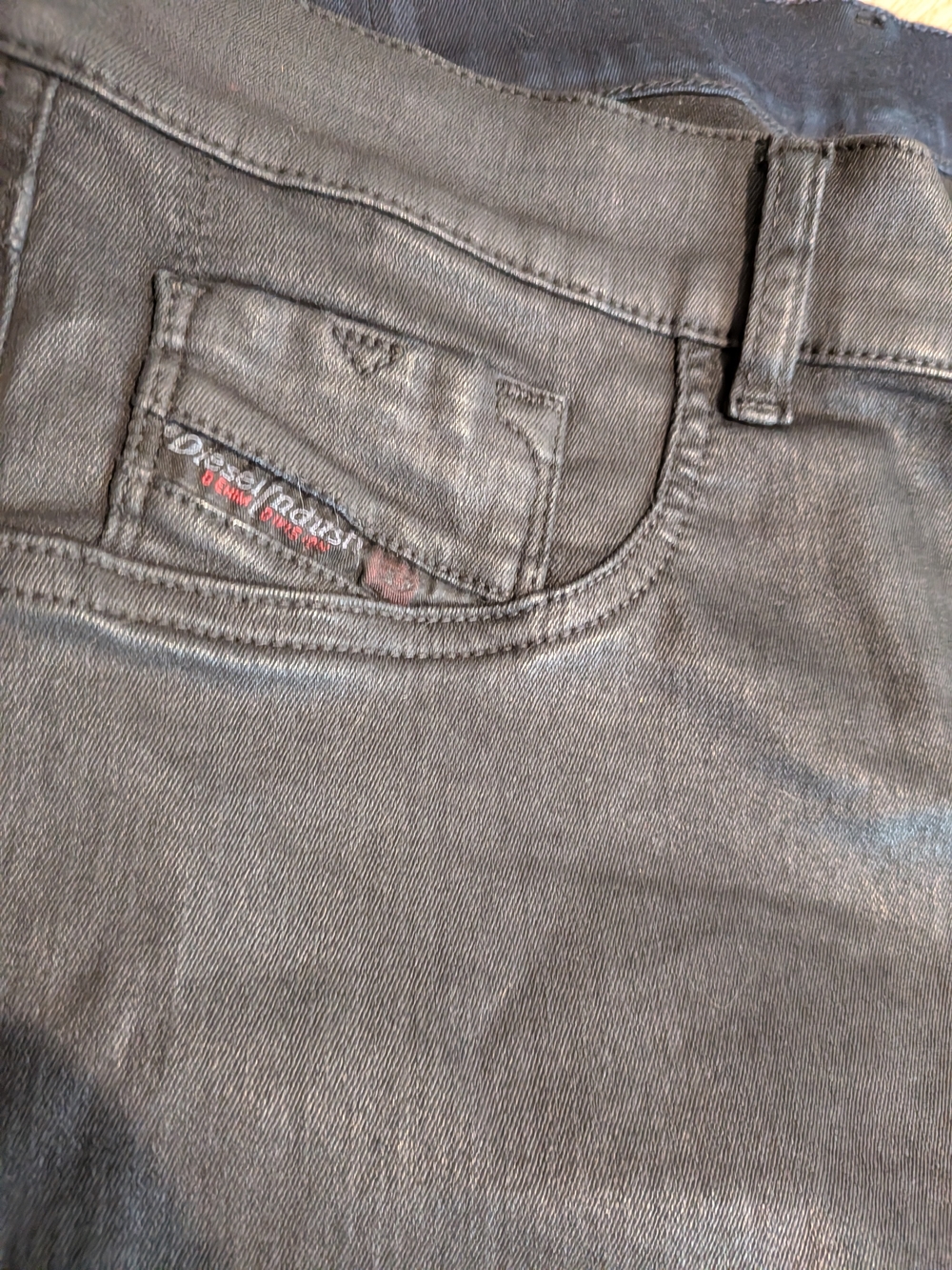 Diesel Livier Coated Black Jeans Waxed Denim Super Slim W30 NEW